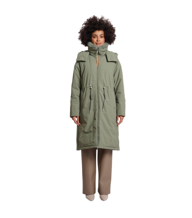 Rino en Pelle Outdoor jacket with detachable faux fur collar 10867 green ash