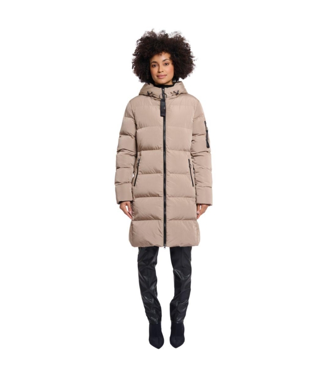 Rino en Pelle Long padded hooded coat 10868 toffee
