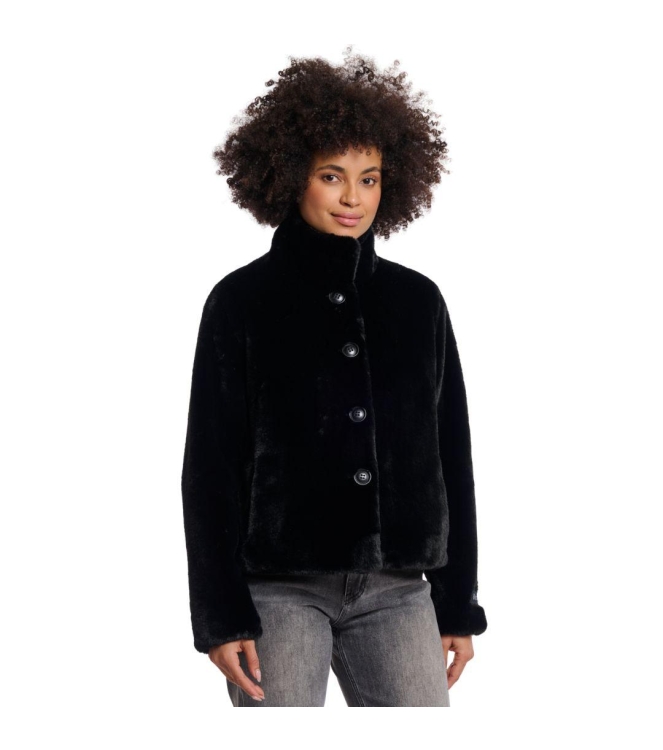 Rino en Pelle Single breasted fake fur jacket 9900 black
