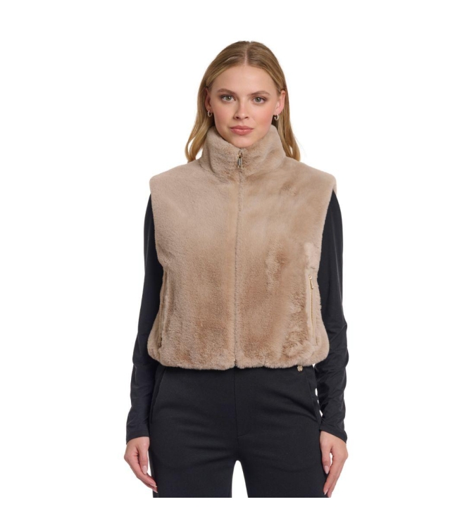 Rino en Pelle Short faux fur waistcoat 10866 oat