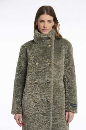 Rino en Pelle Mid long teddy coat 10867 green ash