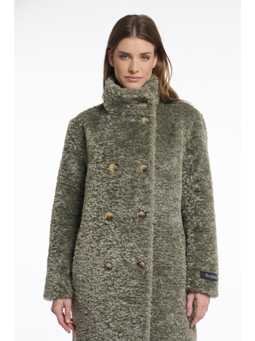 Rino en Pelle Mid long teddy coat 10867 green ash