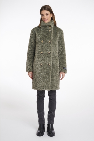 Rino en Pelle Mid long teddy coat 10867 green ash