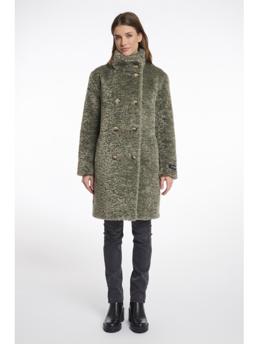 Rino en Pelle Mid long teddy coat 10867 green ash