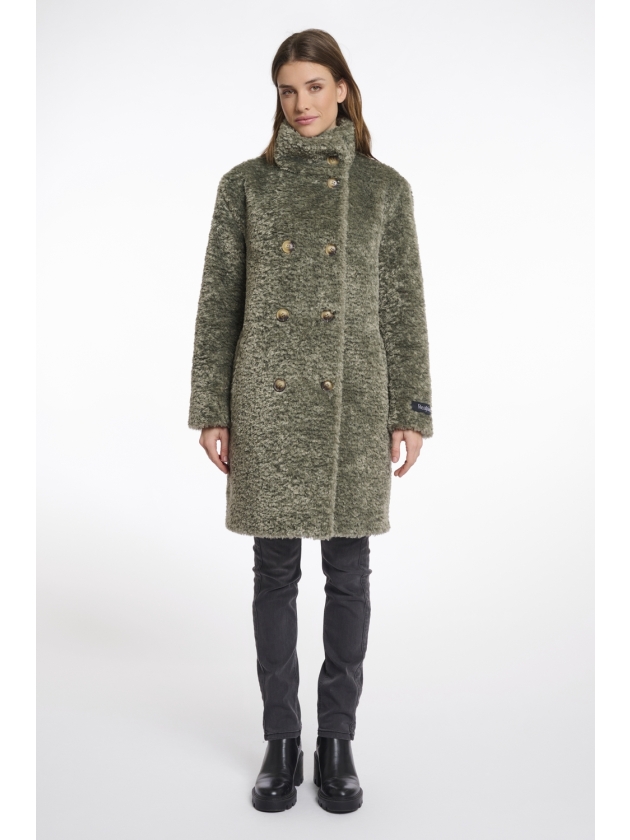 Rino en Pelle Mid long teddy coat 10867 green ash