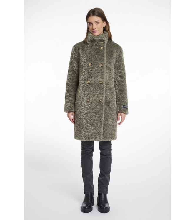 Rino en Pelle Mid long teddy coat 10867 green ash