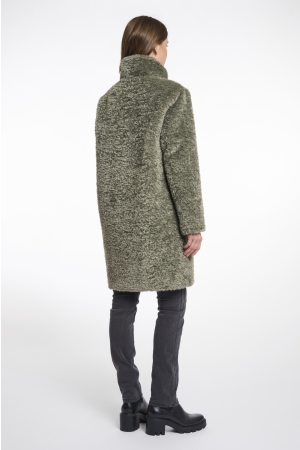 Rino en Pelle Mid long teddy coat 10867 green ash