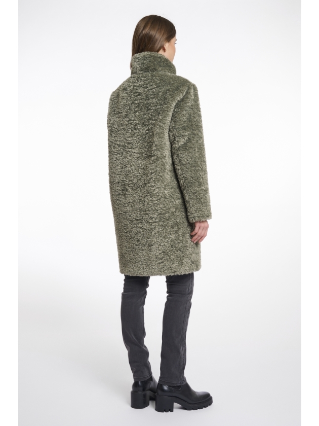 Rino en Pelle Mid long teddy coat 10867 green ash