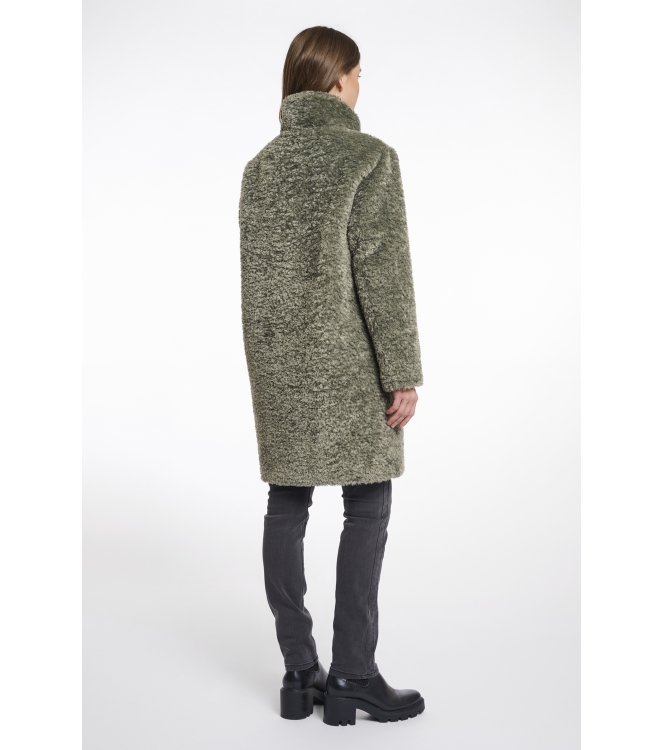 Rino en Pelle Mid long teddy coat 10867 green ash