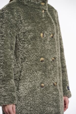 Rino en Pelle Mid long teddy coat 10867 green ash