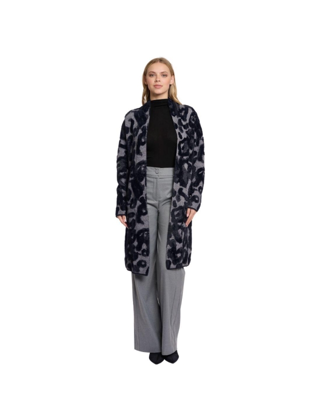 Rino en Pelle Long cardigan 10970 grey black leo