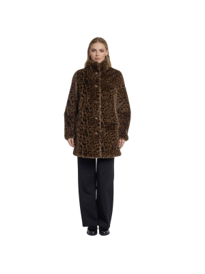Rino en Pelle Single breasted fake fur coat 8980 leopard