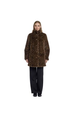 Rino en Pelle Single breasted fake fur coat 8980 leopard