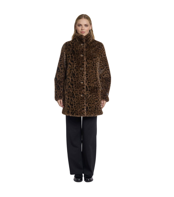 Rino en Pelle Single breasted fake fur coat 8980 leopard
