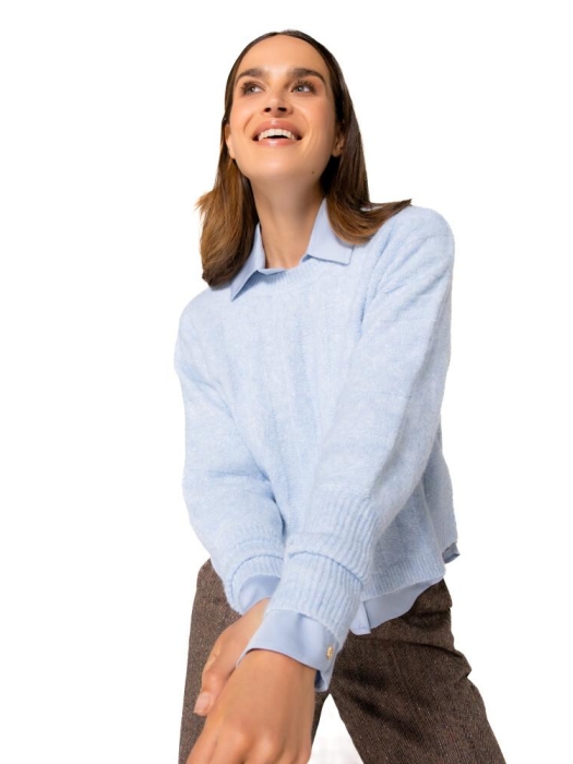 Caroline Biss Pull geribt vleermuismouw 27 Soft blue