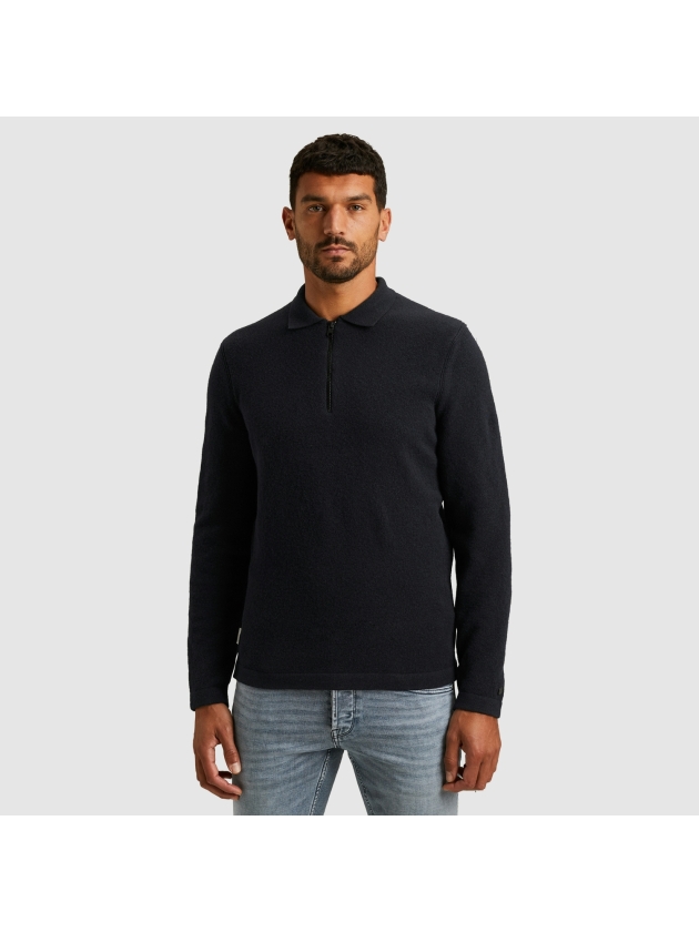 Cast Iron Long sleeve polo shirt regular woo 5287 Drak Sapphire
