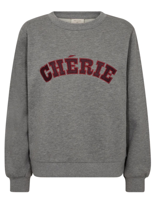 Freequent Embroidery pullover Med.grey mel w. port royale