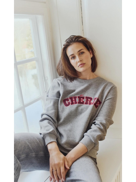 Freequent Embroidery pullover Med.grey mel w. port royale