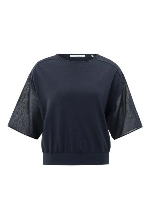 Yaya Boatneck sweater with transpar 94010 Total eclipse blue