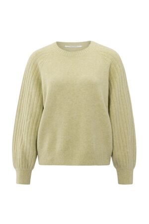 Yaya Rib mixed sweater ls 505222 Pale olive green mel