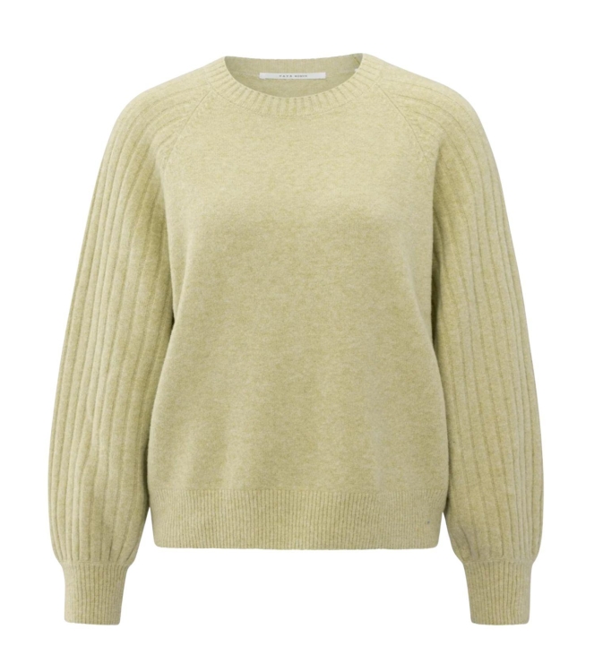 Yaya Rib mixed sweater ls 505222 Pale olive green mel