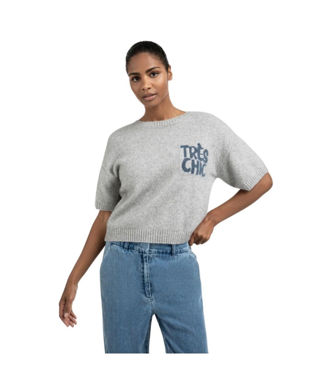 Yaya Short sleeve sweater with artw 990011 Light grey 