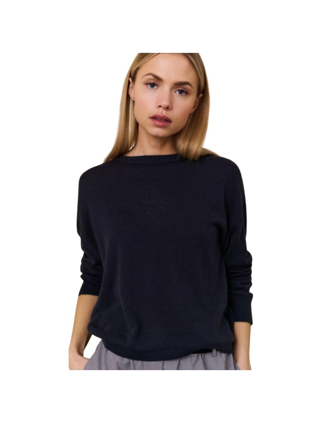 Yaya Textured round neck sweater ls 94016 Inkwell blue