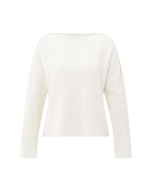 Yaya Boatneck sweater with fringes 99015 Off white