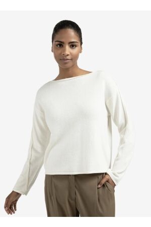 Yaya Boatneck sweater with fringes 99015 Off white