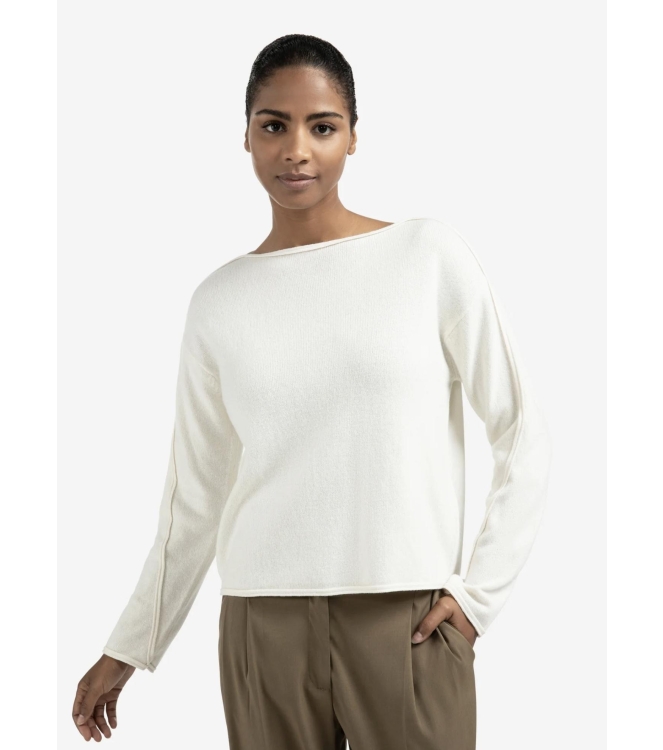 Yaya Boatneck sweater with fringes 99015 Off white