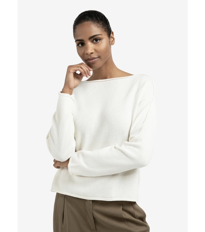 Yaya Boatneck sweater with fringes 99015 Off white