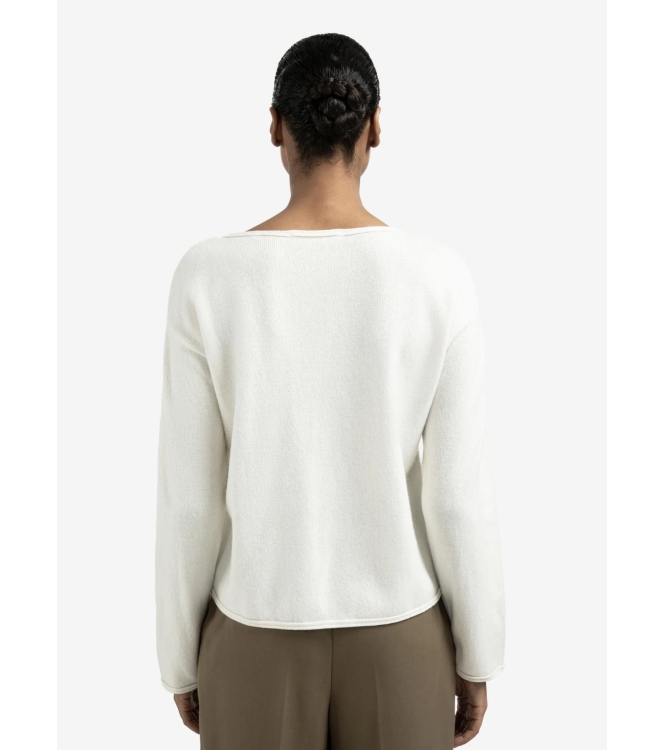 Yaya Boatneck sweater with fringes 99015 Off white