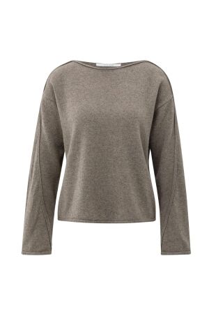 Yaya Boatneck sweater with fringes 990172 Brown mel