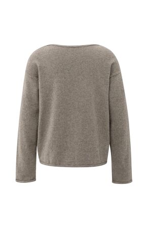 Yaya Boatneck sweater with fringes 990172 Brown mel