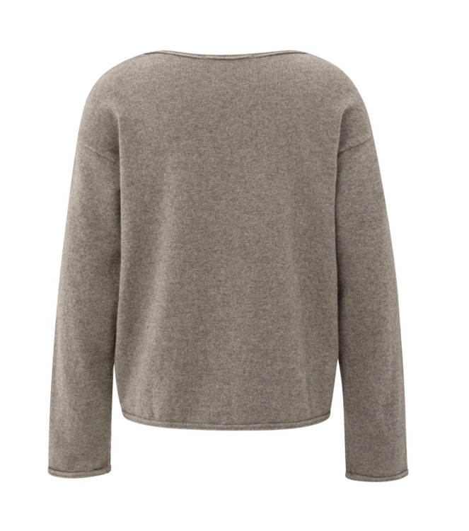 Yaya Boatneck sweater with fringes 990172 Brown mel