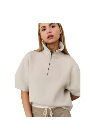 Yaya Short sleeve sweater with coll 99005 Chalk white