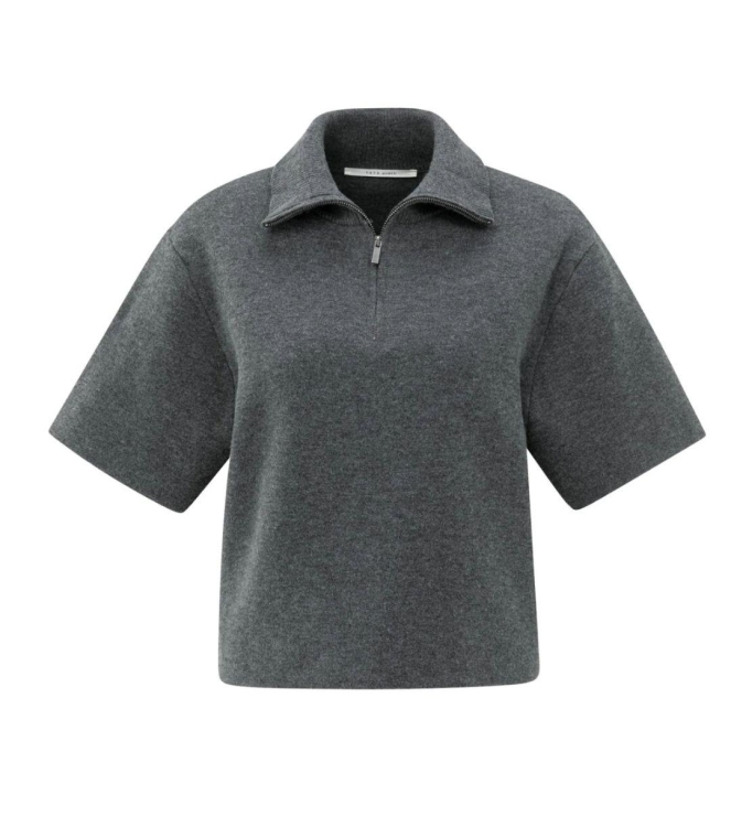Yaya Short sleeve sweater with coll 99020 Anthracite mel