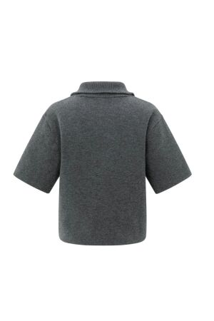 Yaya Short sleeve sweater with coll 99020 Anthracite mel