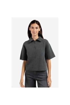 Yaya Short sleeve sweater with coll 99020 Anthracite mel
