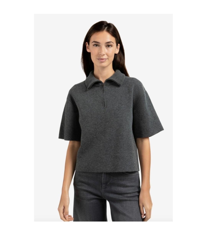 Yaya Short sleeve sweater with coll 99020 Anthracite mel