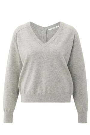 Yaya Double v-neck sweater with but 990182 Brownish grey melange