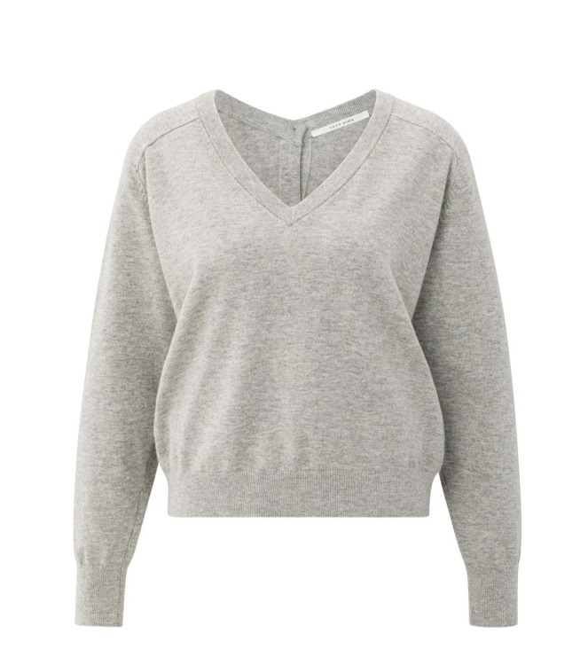 Yaya Double v-neck sweater with but 990182 Brownish grey melange