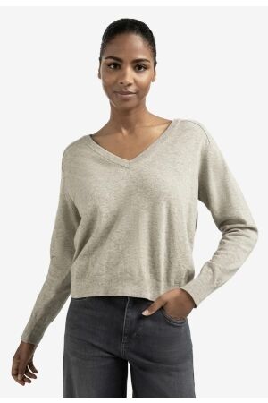 Yaya Double v-neck sweater with but 990182 Brownish grey melange