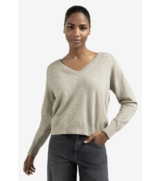 Yaya Double v-neck sweater with but 990182 Brownish grey melange