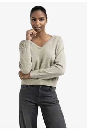 Yaya Double v-neck sweater with but 990182 Brownish grey melange