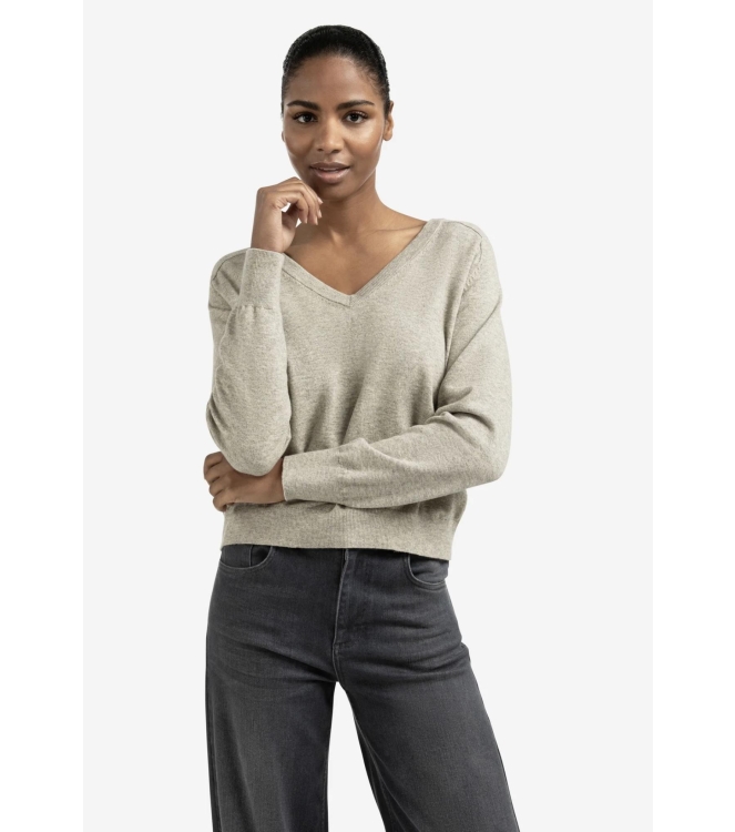 Yaya Double v-neck sweater with but 990182 Brownish grey melange