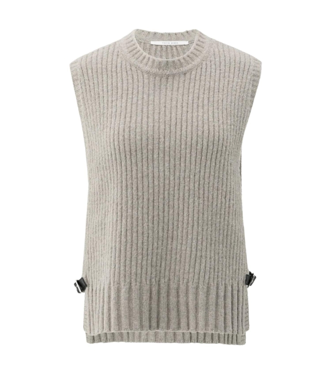 Yaya Rib stitch spencer with detail 990182 Brownish grey melange