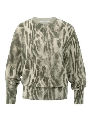 Yaya Sweater with allover print 512161 Khaki beige dessin