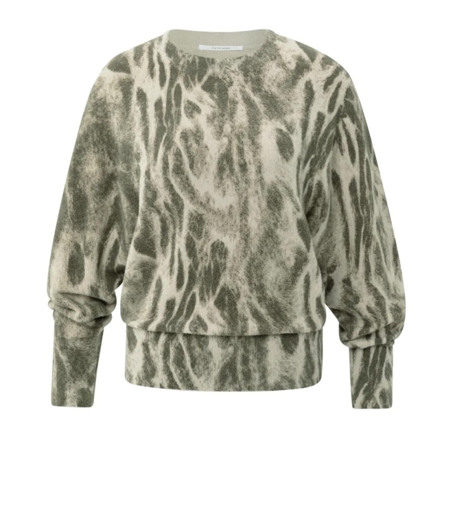 Yaya Sweater with allover print 512161 Khaki beige dessin