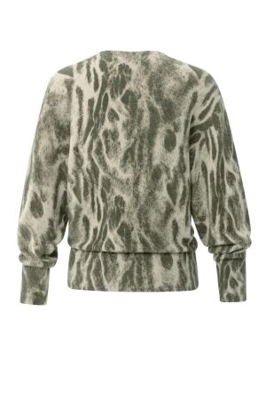 Yaya Sweater with allover print 512161 Khaki beige dessin
